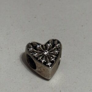 Pandora Silver Heart Charm with Floral Accents